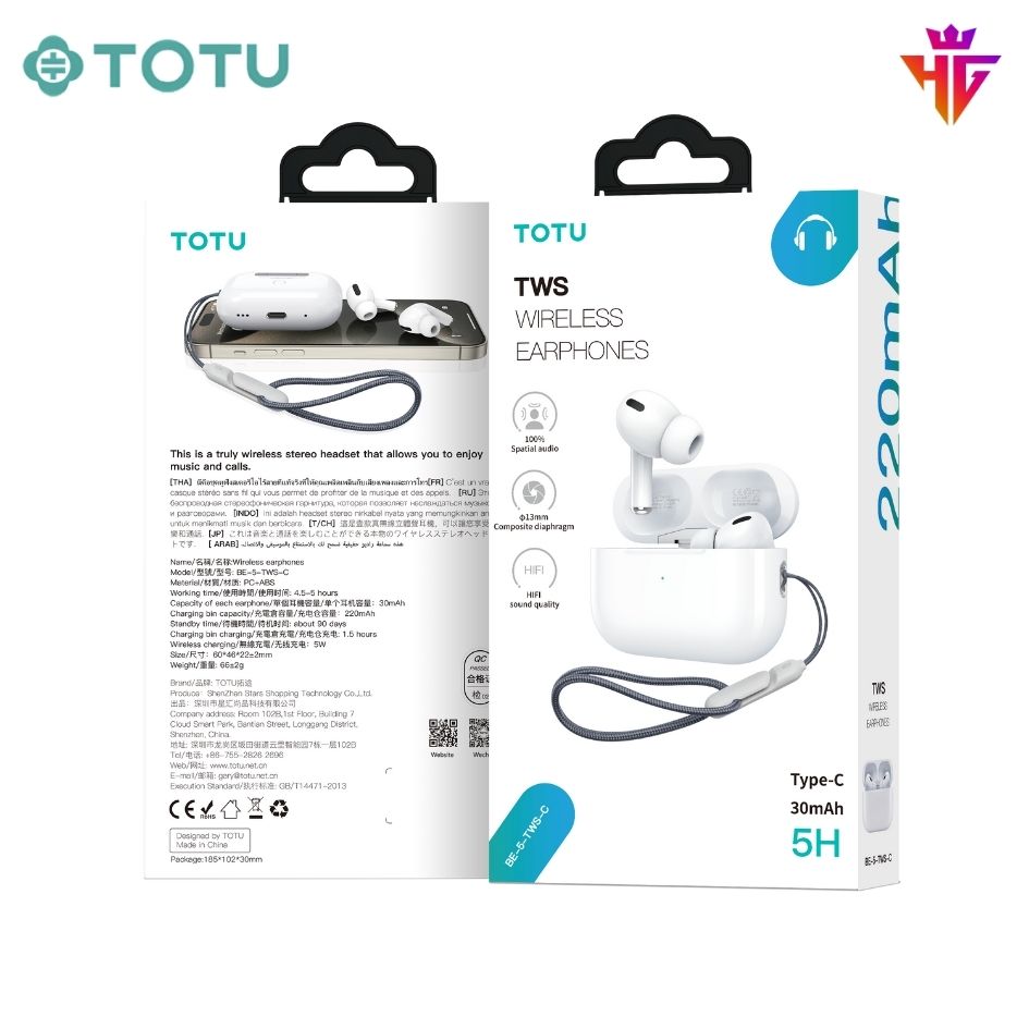 Tai Nghe Bluetooth TOTU BE-5-TWS-C (Chân Type-C)