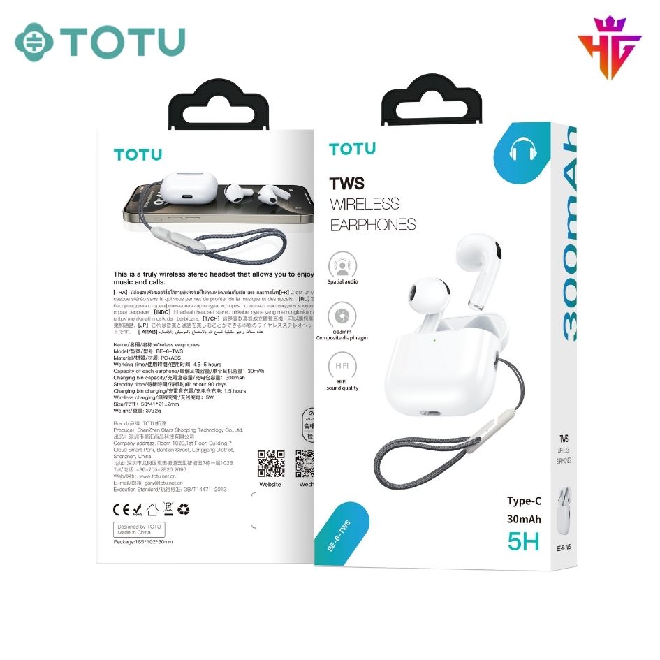 Tai Nghe Bluetooth TOTU BE-6-TWS (Chân Type-C)