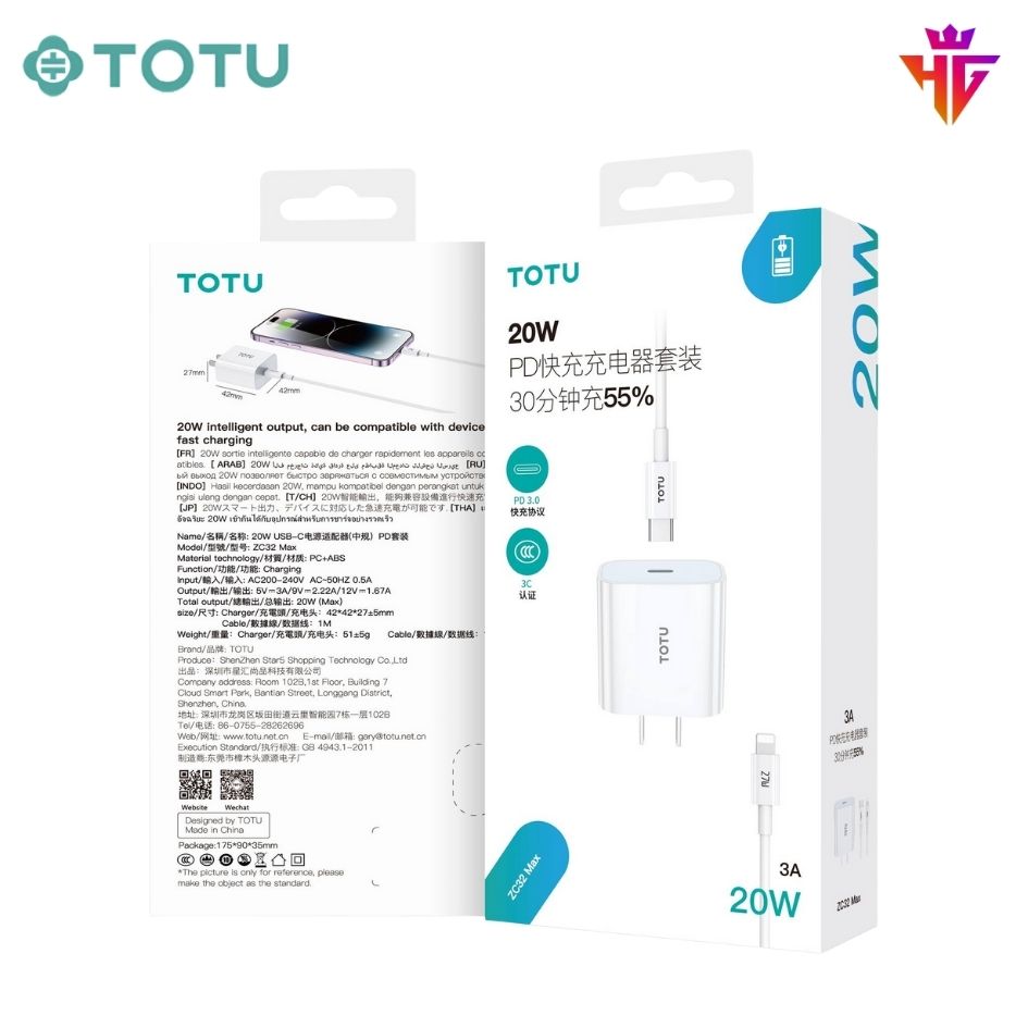 Bộ Sạc Nhanh TOTU ZC32 PD20W